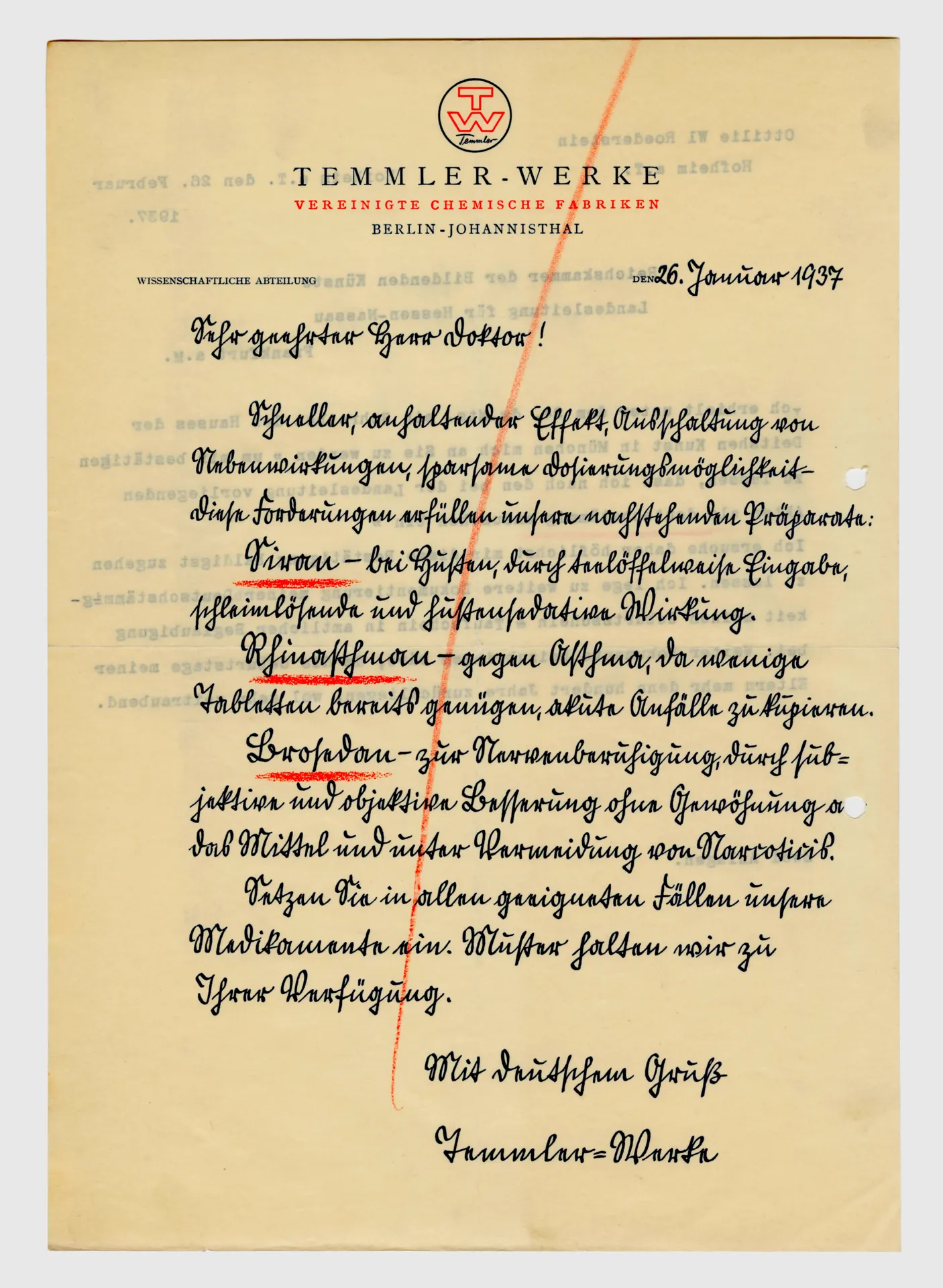 Brief von Ottilie W. Roederstein an die Reichskammer der Bildenden Künste Hessen-Nassau, 26. Februar 1937