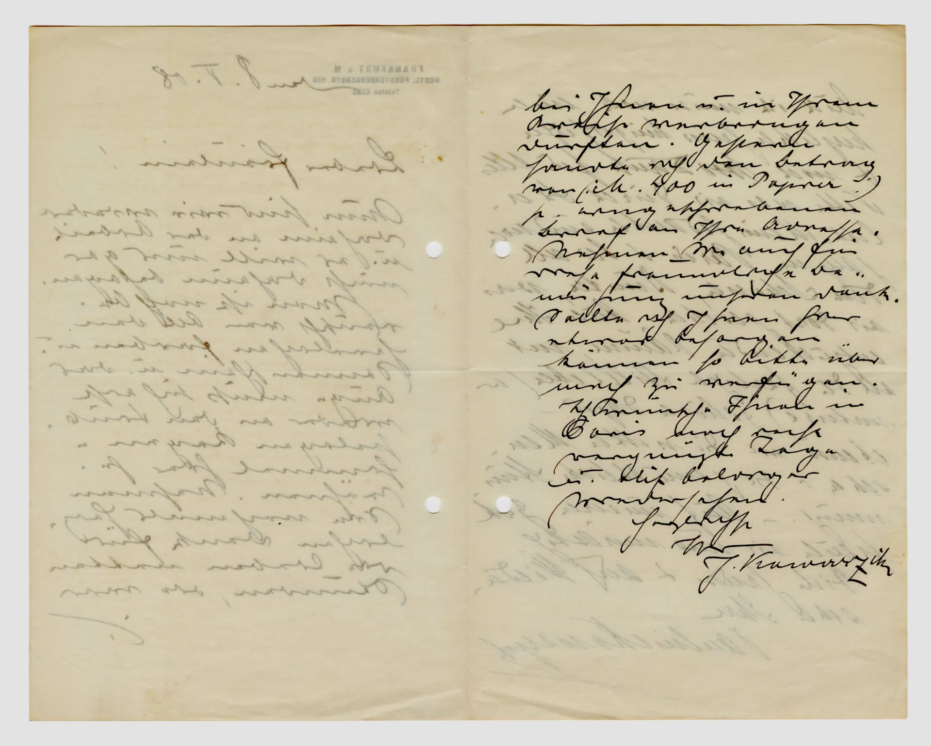 Brief von Josef und Pauline Kowarzik an Ottilie W. Roederstein, 8. Mai 1908