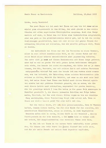 Brief (Transkript) von Maria Waser an Ottilie W. Roederstein, 26. Juni 1937