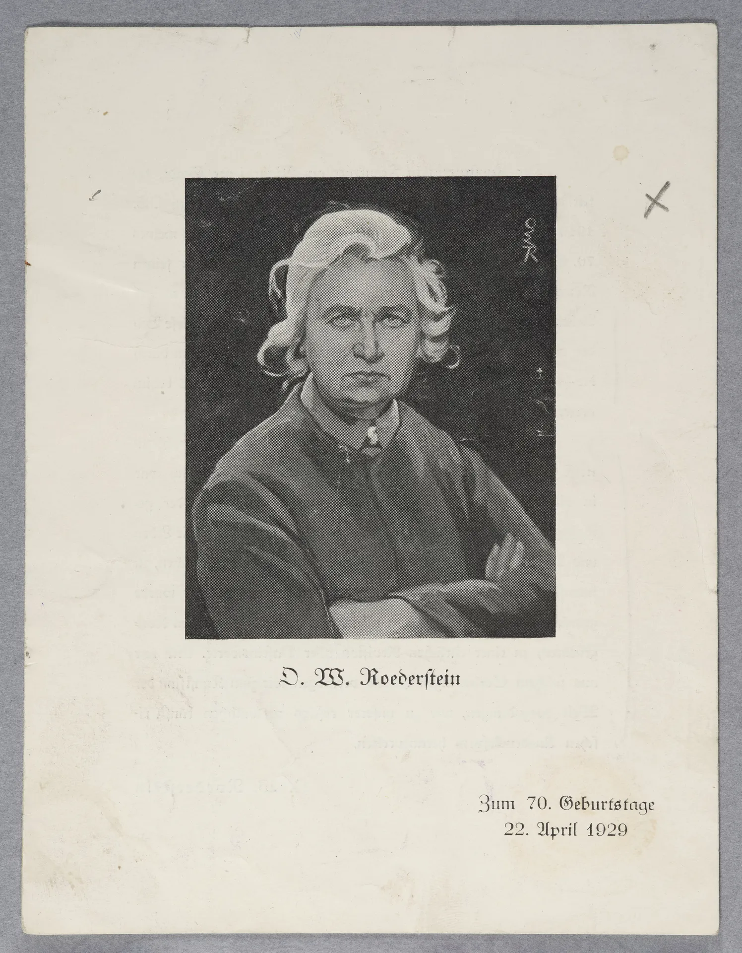 O. W. Roederstein. Zum 70. Geburtstage, 22. April 1929, Ausstellung im Frankfurter Kunstverein, Ausstellungskatalog