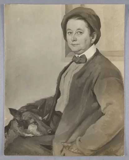 Ottilie W. Roederstein, Elisabeth H. Winterhalter mit Schäferhund, Gemälde, 1912