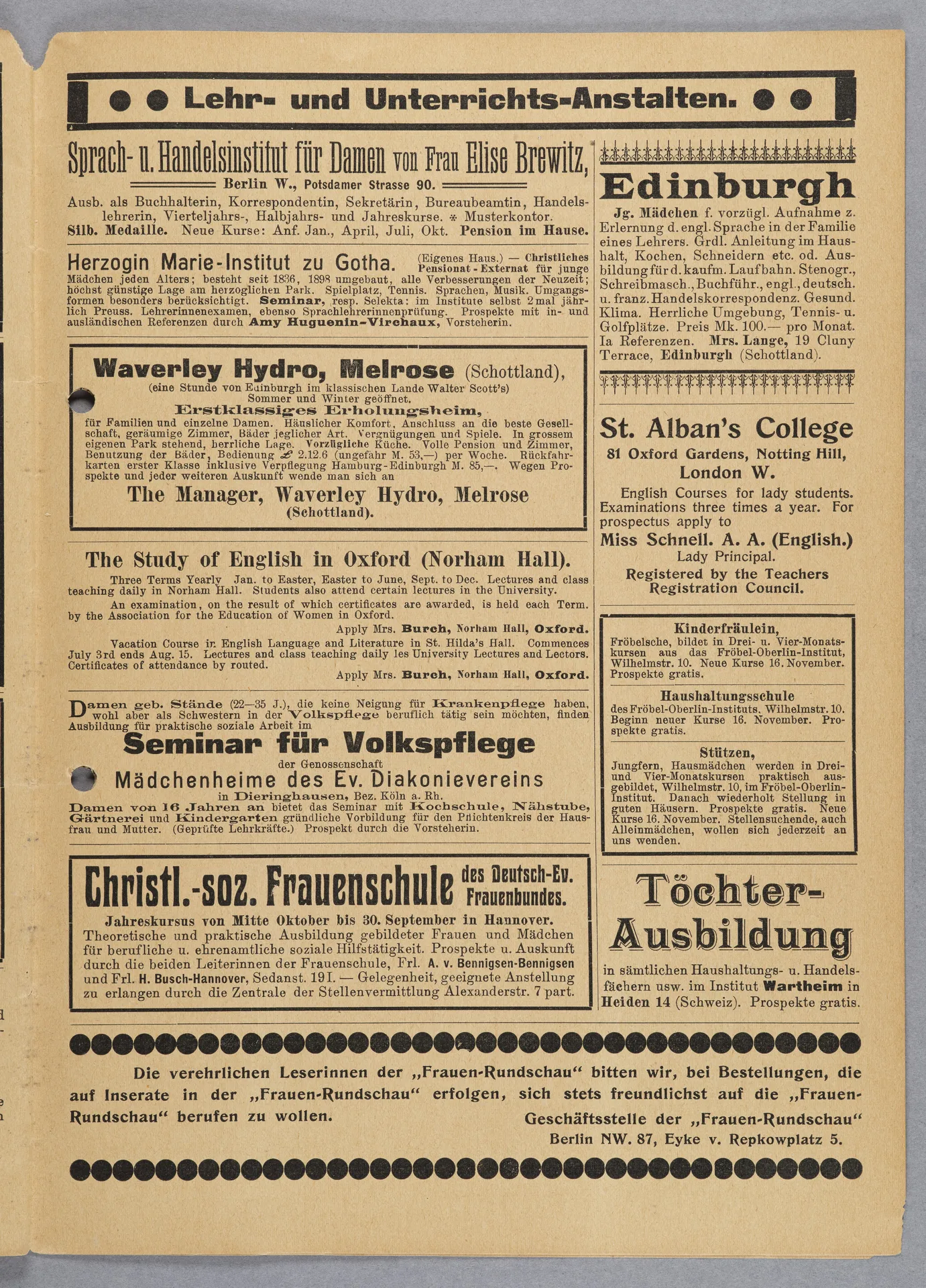 Elisabeth Mentzel und Julia Virginia Laengsdorff, Frankfurt a. M. und seine Frauen, in: Frauen-Rundschau, Jahrgang 8, Heft 14 [1907]