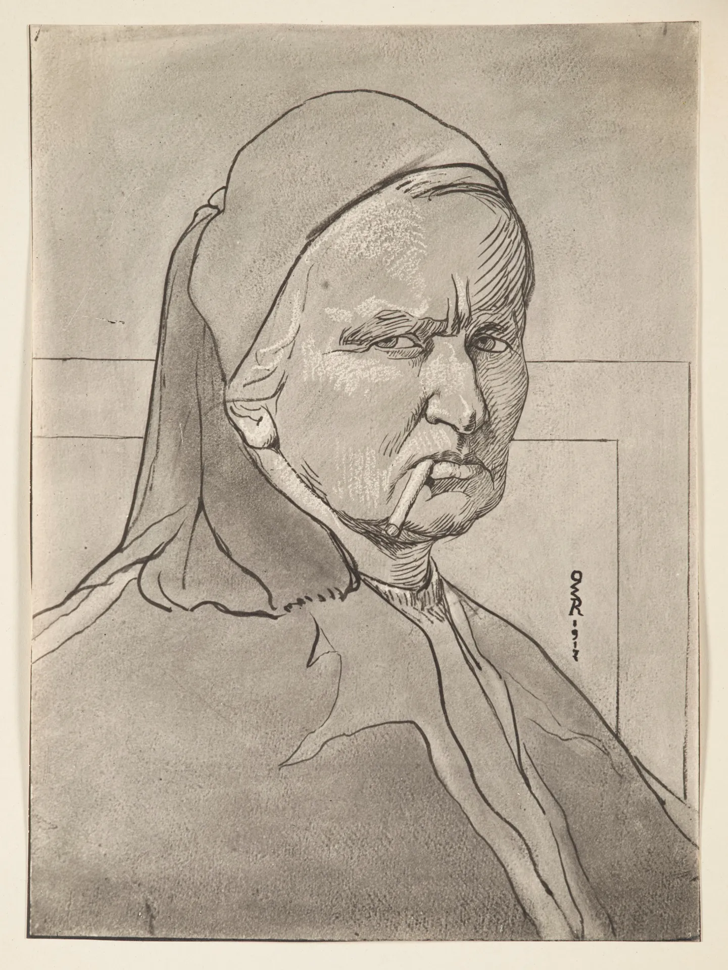 Ottilie W. Roederstein, Selbstbildnis mit "Türkenmütze", Zeichnung, 1917