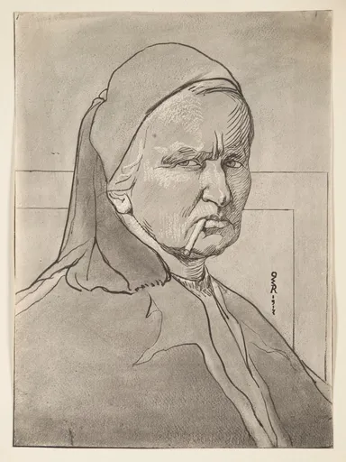 Ottilie W. Roederstein, Selbstbildnis mit "Türkenmütze", Zeichnung, 1917