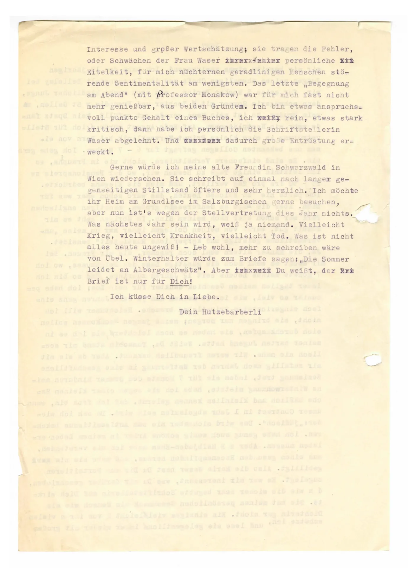 Brief (Transkript) von Martha Sommer an Ottilie W. Roederstein, 20. Juli 1937