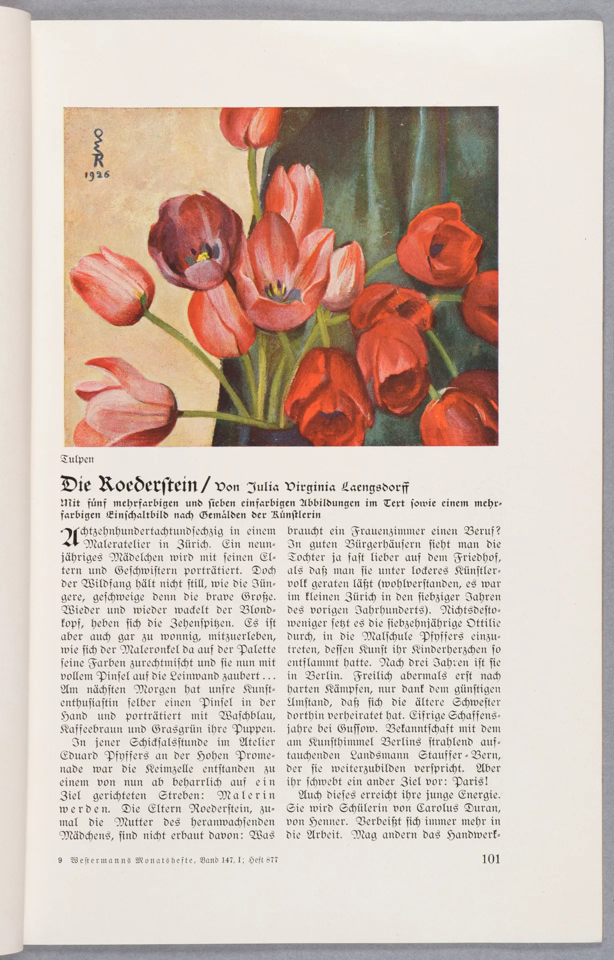 Julia Virginia Laengsdorff, Die Roederstein, in: Westermanns Monatshefte, Sonderabdruck aus dem 74. Jahrgang, September 1929 bis August 1930