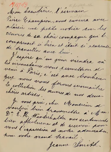 Brief von Jeanne Smith an Hermann Jughenn, September 1941