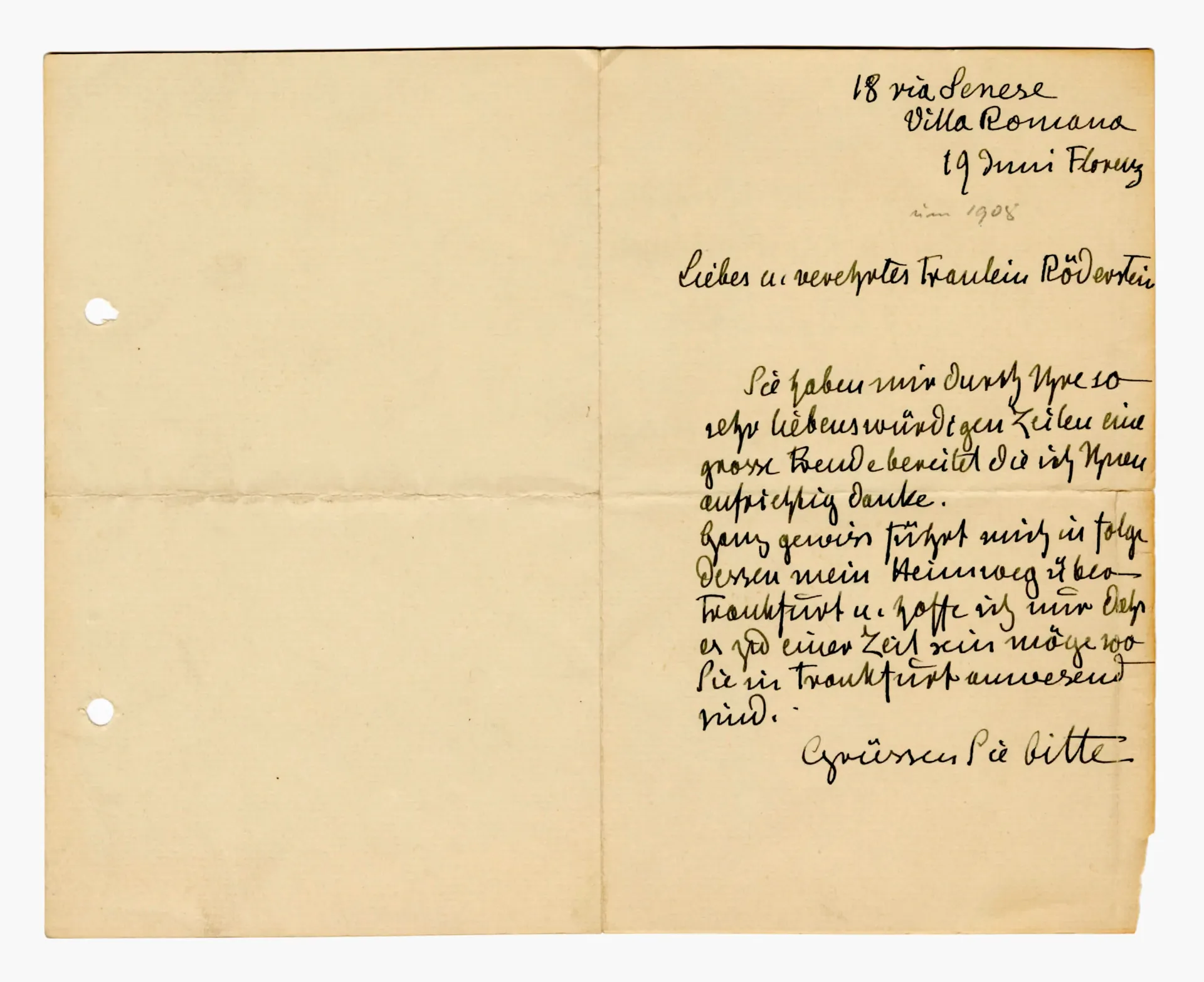 Brief von Dora Hitz an Ottilie W. Roederstein, 19. Juni 1906/1907