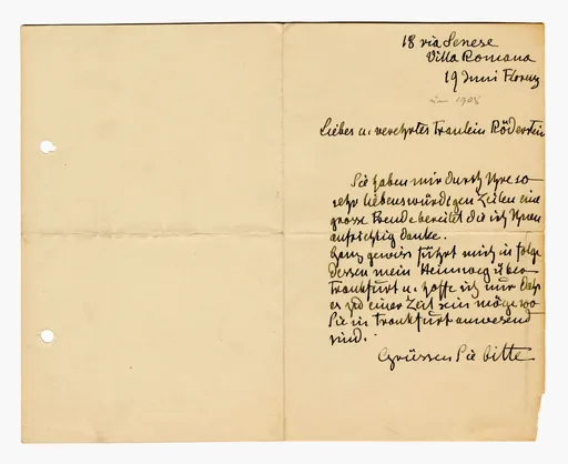 Brief von Dora Hitz an Ottilie W. Roederstein, 19. Juni 1906/1907