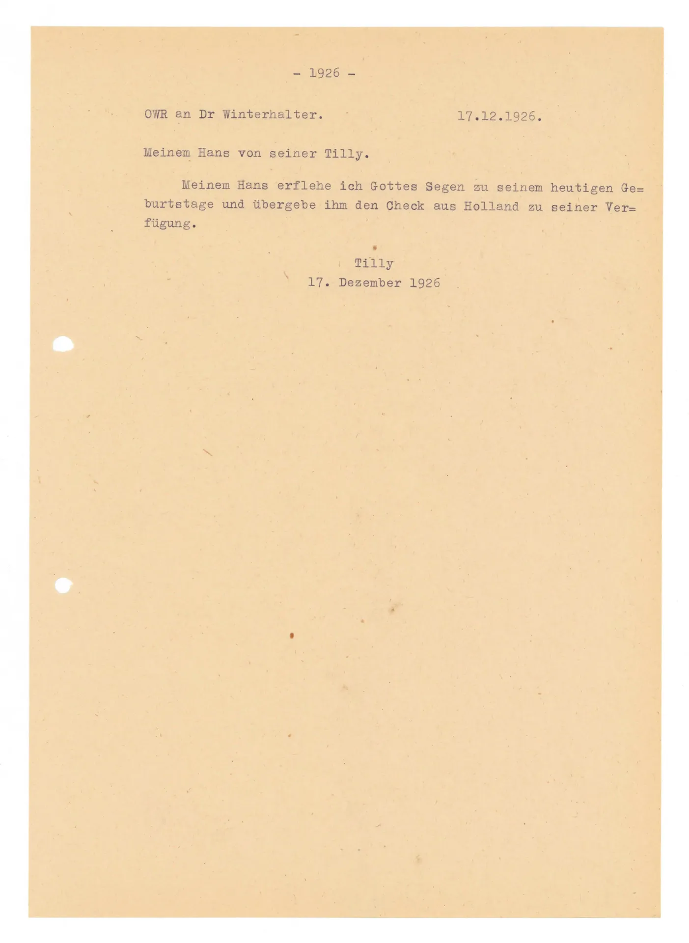 Brief (Transkript) von Ottilie W. Roederstein an Elisabeth H. Winterhalter, 17. Dezember 1926