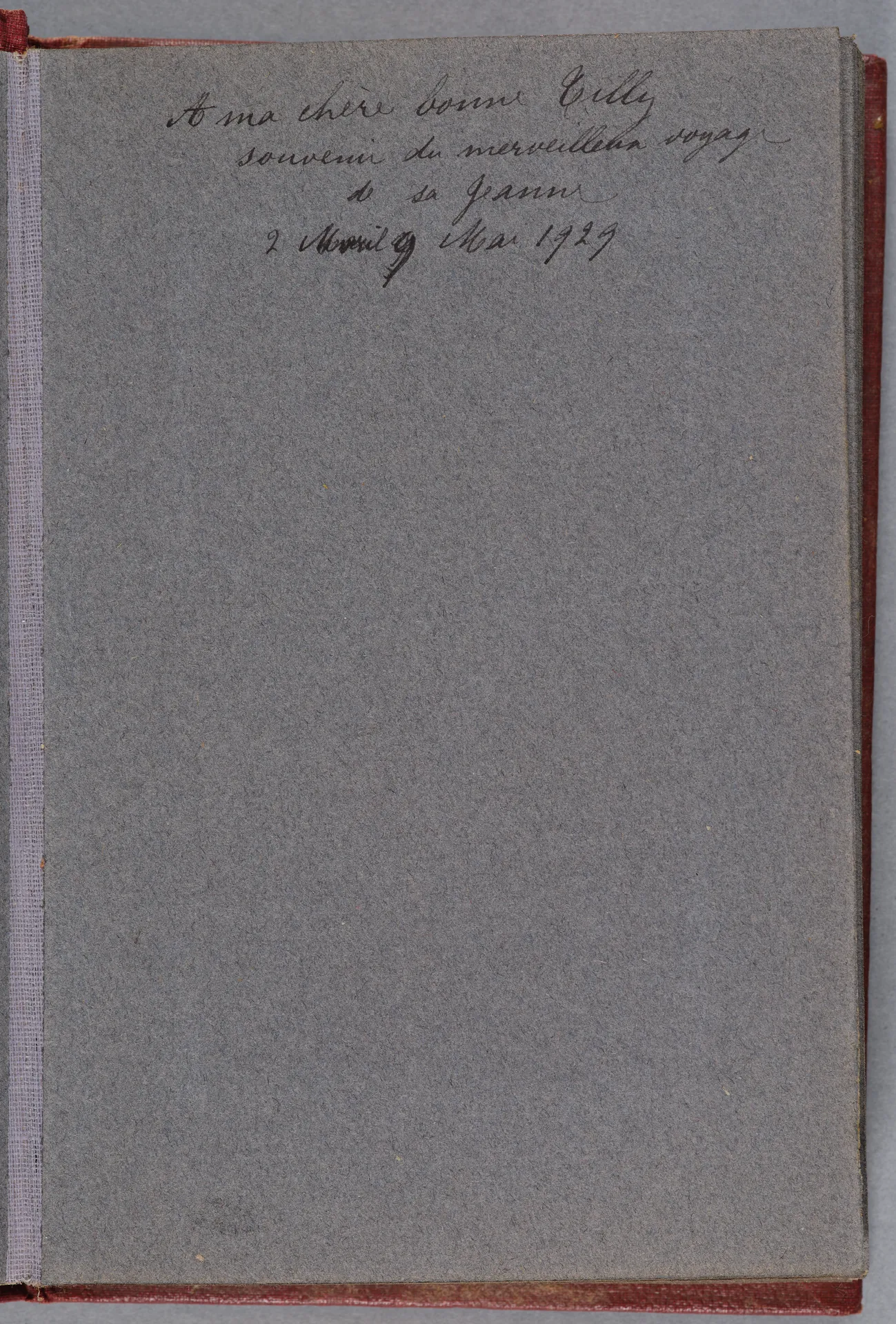 Fotoalbum: Ohne Titel [Mittelmeer-Reise 1929], Seite 1: Widmung von Jeanne Smith an Ottilie W. Roederstein