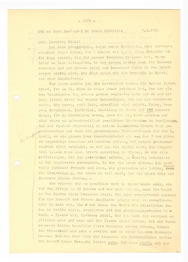 Brief (Transkript) von Ottilie W. Roederstein an Paula Häberlin, 3. April 1933