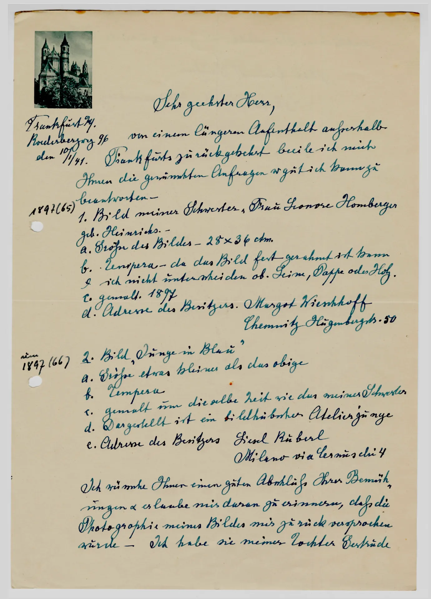 Brief von Meta Quarck-Hammerschlag an Hermann Jughenn, 10. Januar 1941