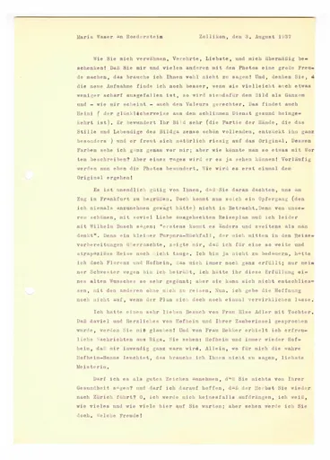 Brief (Transkript) von Maria Waser an Ottilie W. Roederstein, 3. August 1937