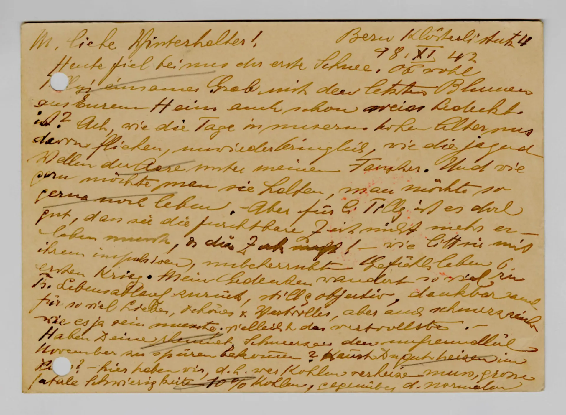 Postkarte von Martha Sommer an Elisabeth H. Winterhalter, 18. November 1942