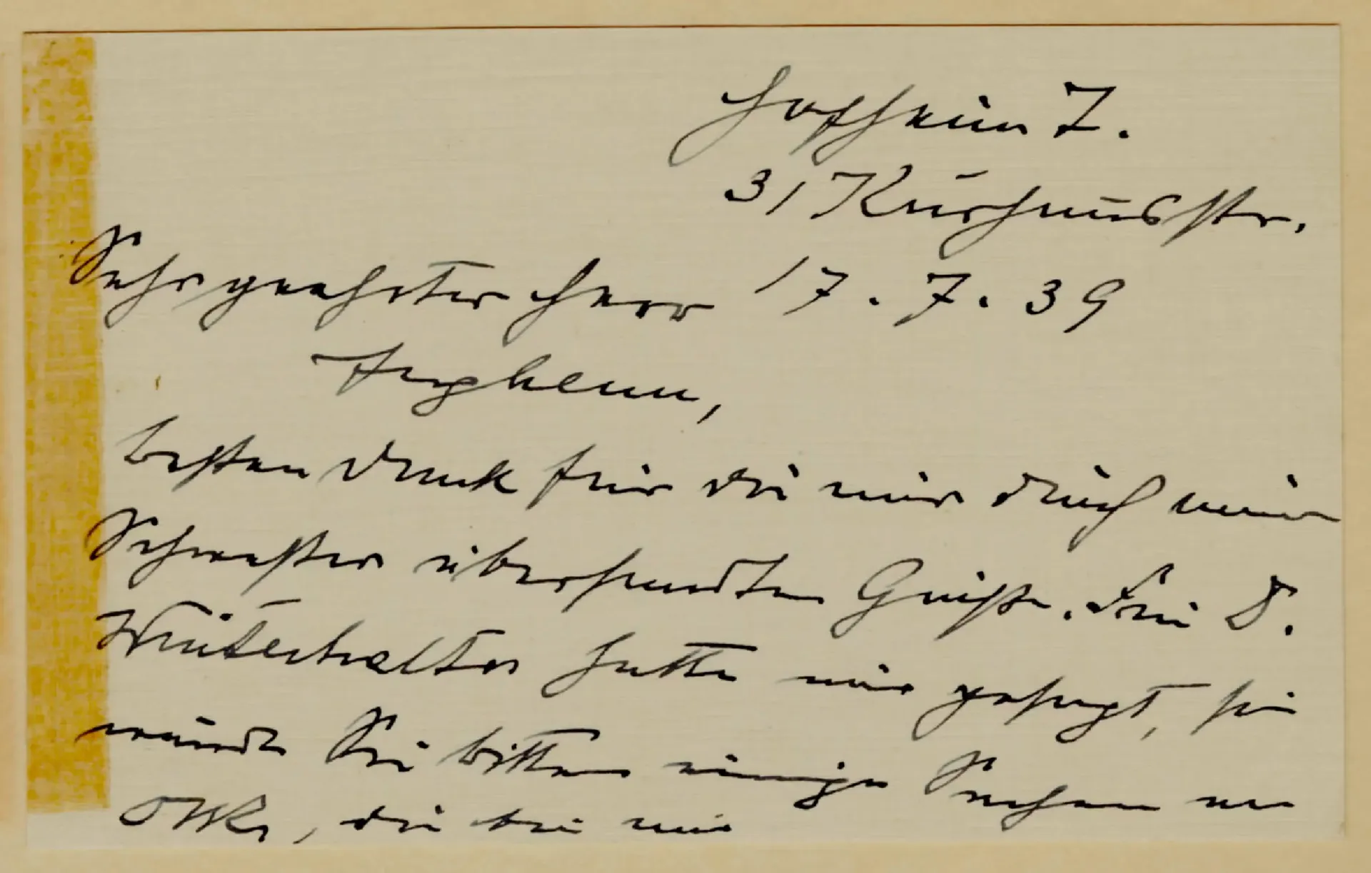 Brief von Emma Kopp an Hermann Jughenn, 17. Juli 1939