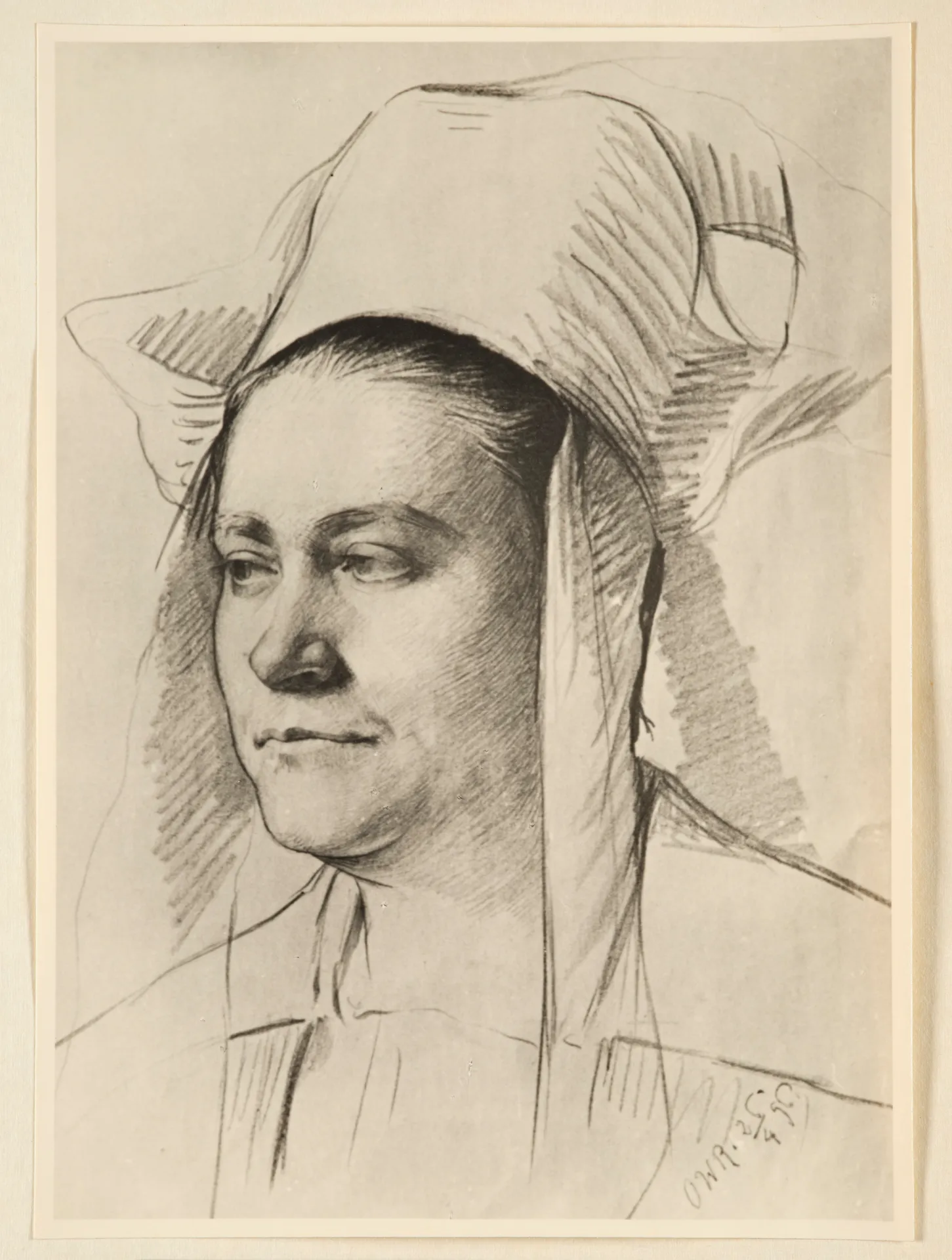 Ottilie W. Roederstein, Jeanne Smith mit weißer Haube, Zeichnung, 1896