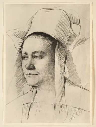 Ottilie W. Roederstein, Jeanne Smith mit weißer Haube, Zeichnung, 1896