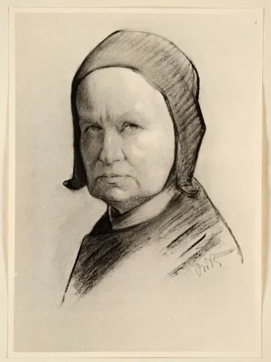 Ottilie W. Roederstein, Selbstbildnis mit Automütze, Zeichnung, 1936