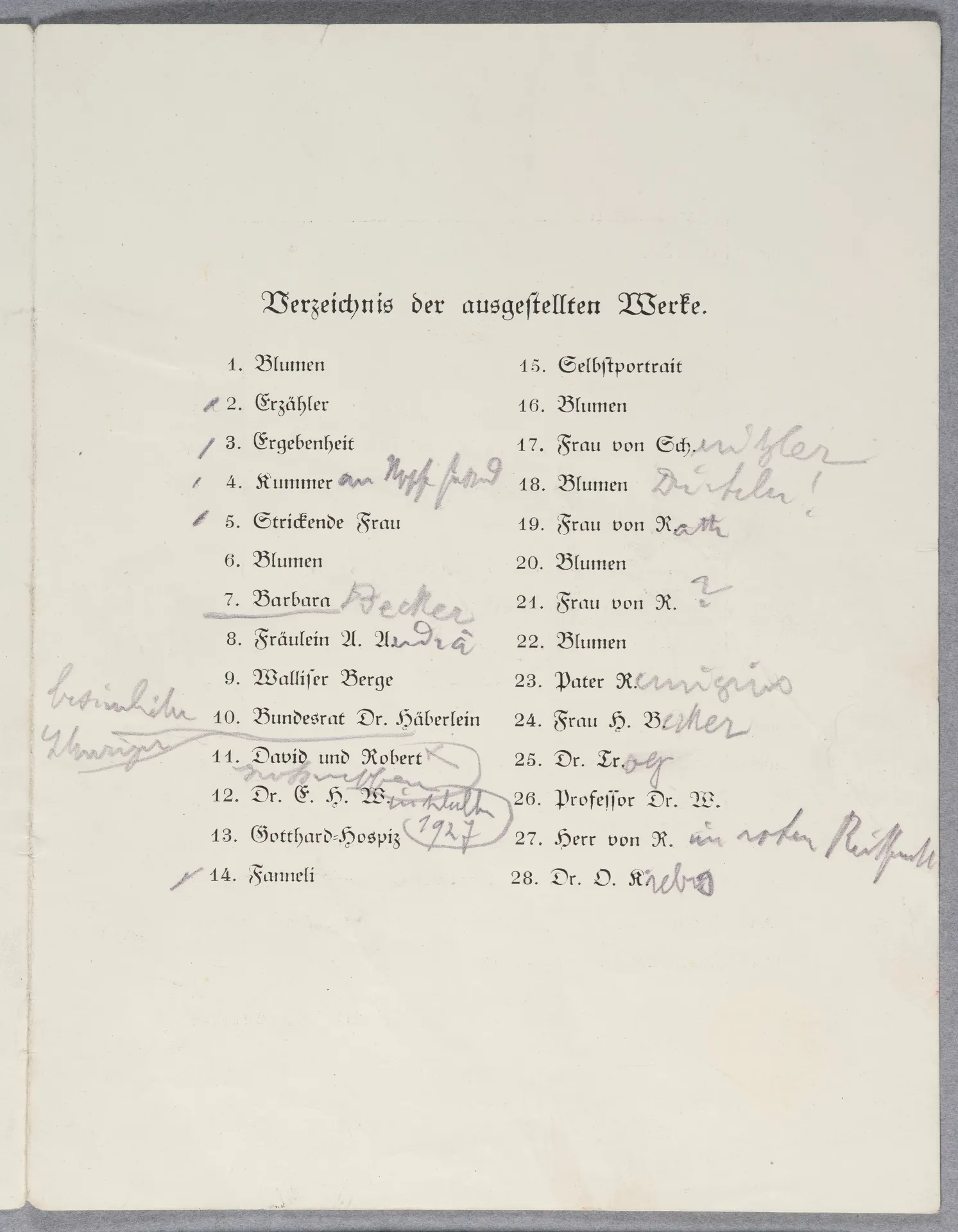 O. W. Roederstein. Zum 70. Geburtstage, 22. April 1929, Ausstellung im Frankfurter Kunstverein, Ausstellungskatalog