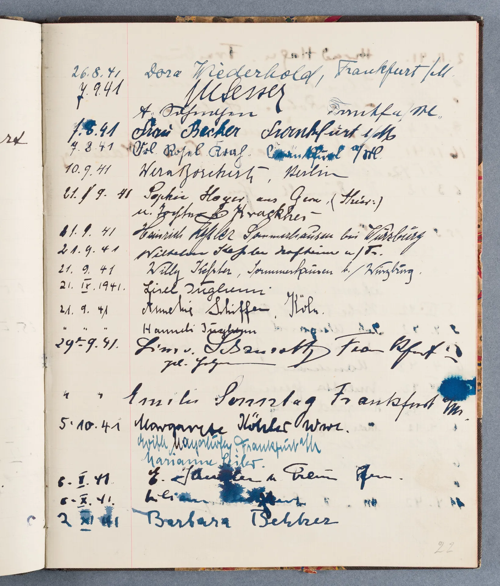 Besucherbuch des Ateliers von Ottilie W. Roederstein in Hofheim am Taunus