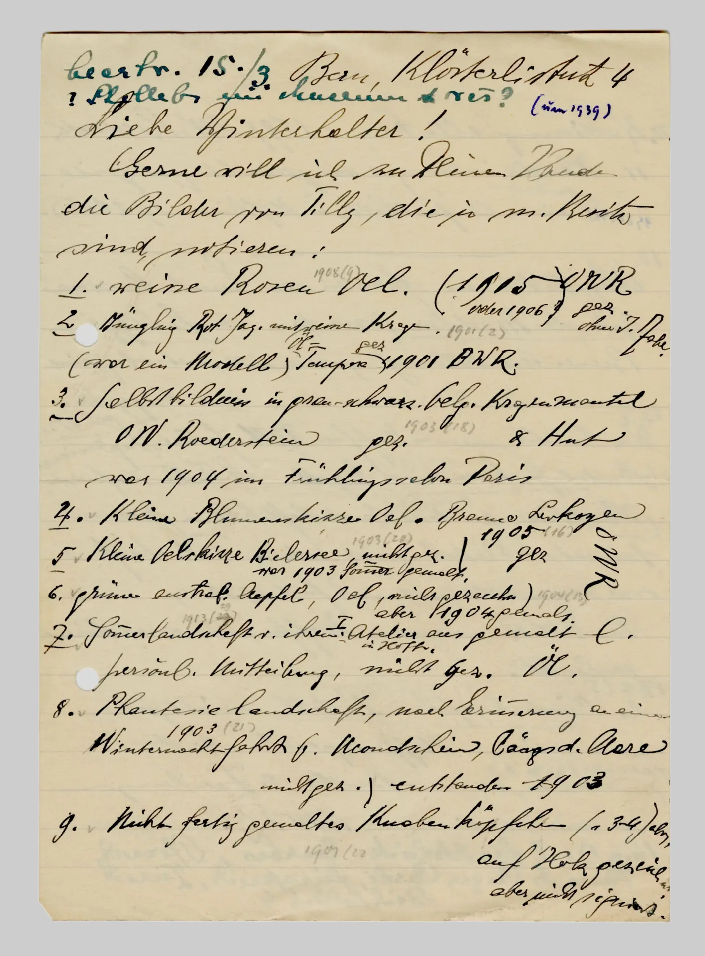 Brief von Martha Sommer an Elisabeth H. Winterhalter, um 1939