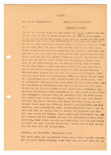 Brief (Transkript) von Ottilie W. Roederstein an Elisabeth H. Winterhalter, 16. Oktober 1937