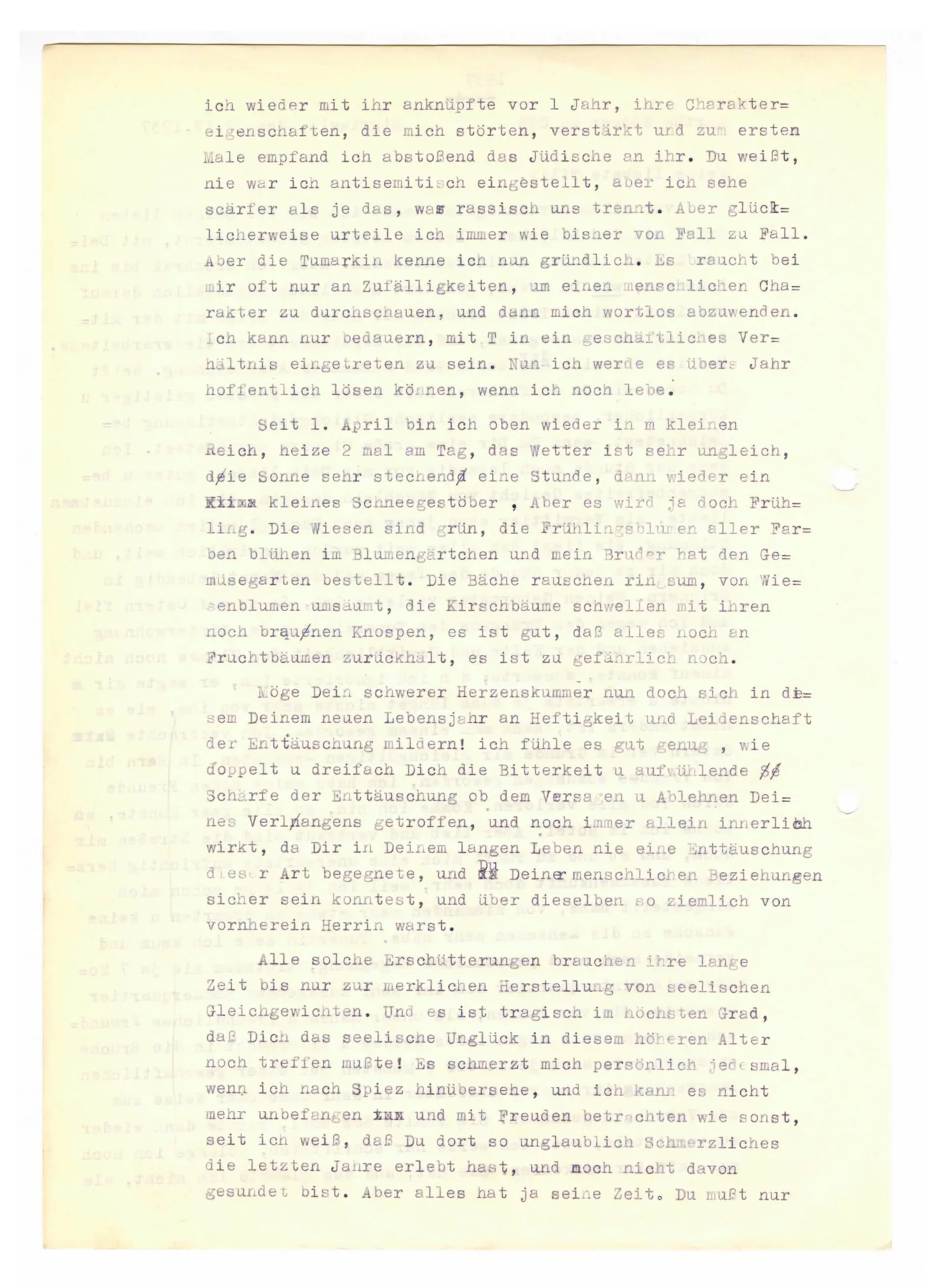 Brief (Transkript) von Martha Sommer an Ottilie W. Roederstein, 22. April 1937