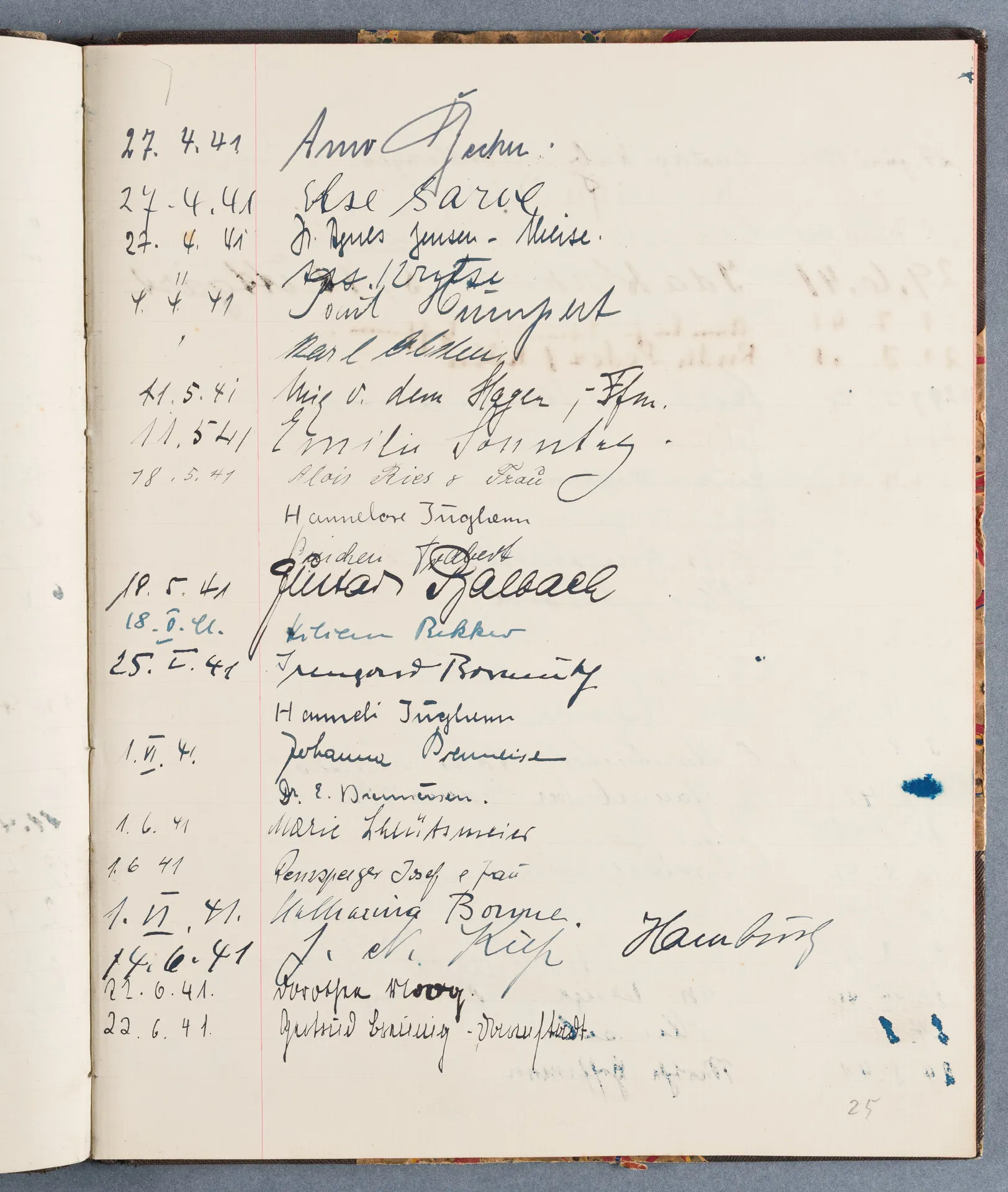 Besucherbuch des Ateliers von Ottilie W. Roederstein in Hofheim am Taunus