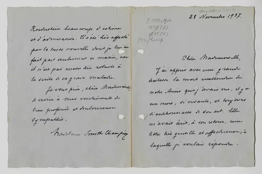 Brief von Madeleine Smith-Champion an Elisabeth H. Winterhalter, 28. November 1937