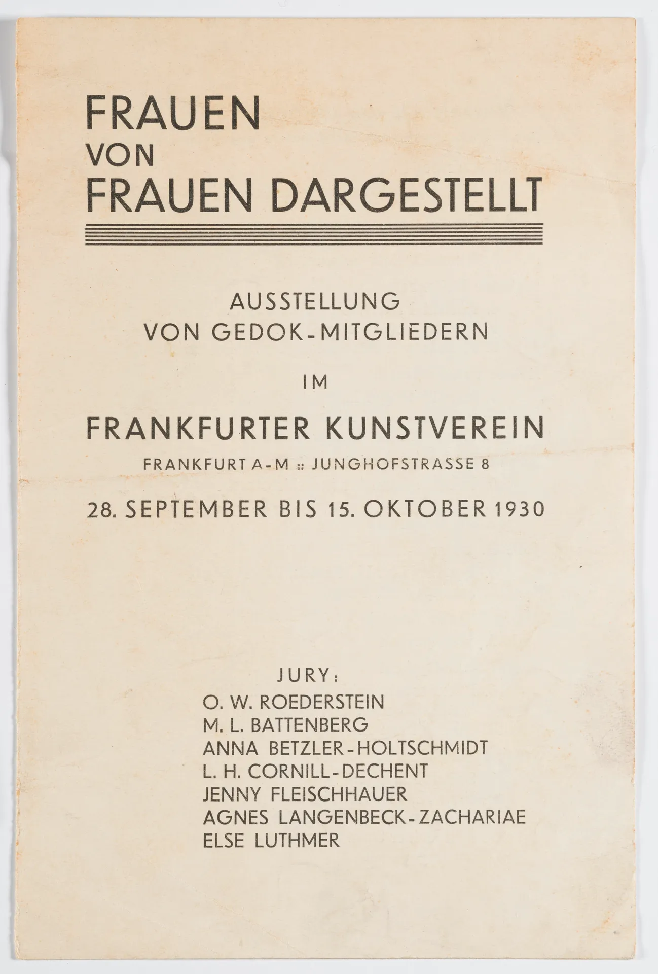 Frauen von Frauen dargestellt, Ausstellung von GEDOK-Mitgliedern im Frankfurter Kunstverein