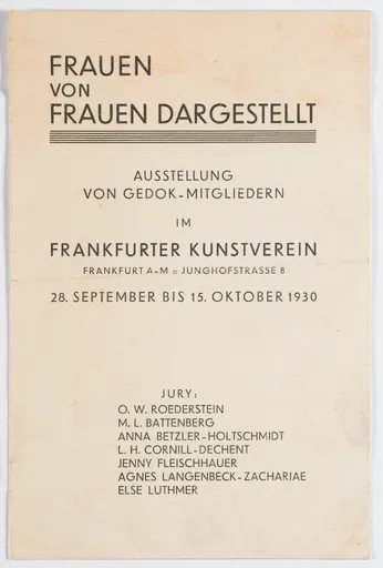 Frauen von Frauen dargestellt, Ausstellung von GEDOK-Mitgliedern im Frankfurter Kunstverein, 28. September bis 15. Oktober 1930, Ausstellungskatalog