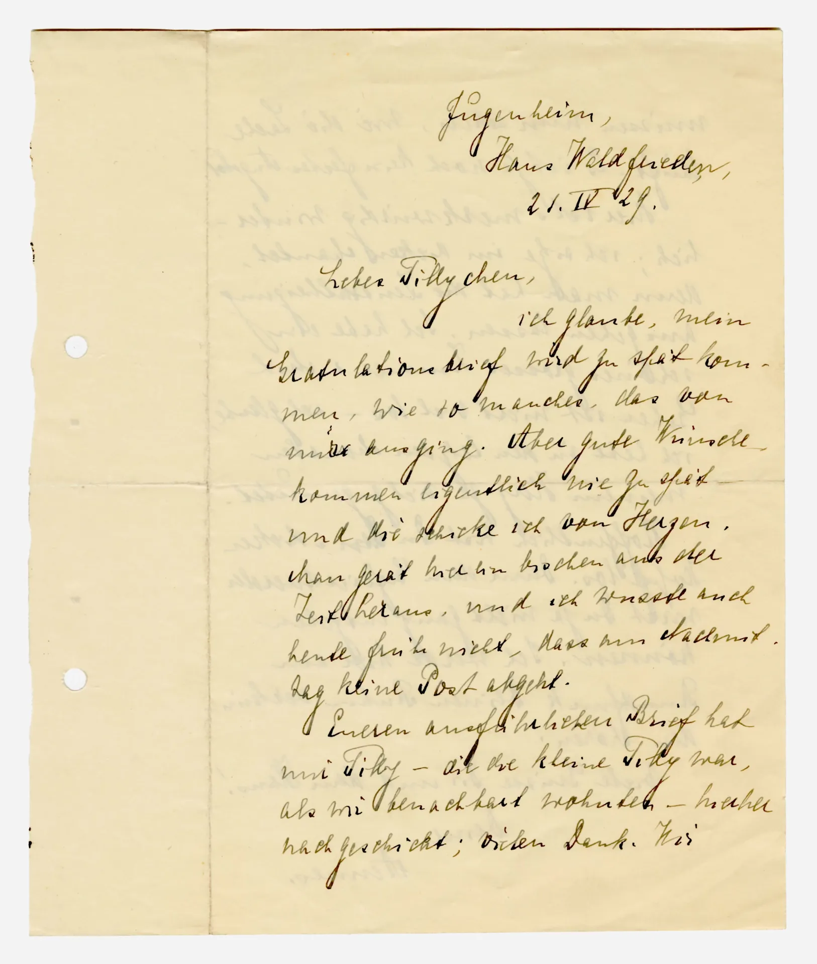 Brief von Anna Edinger an Ottilie W. Roederstein, 21. April 1929