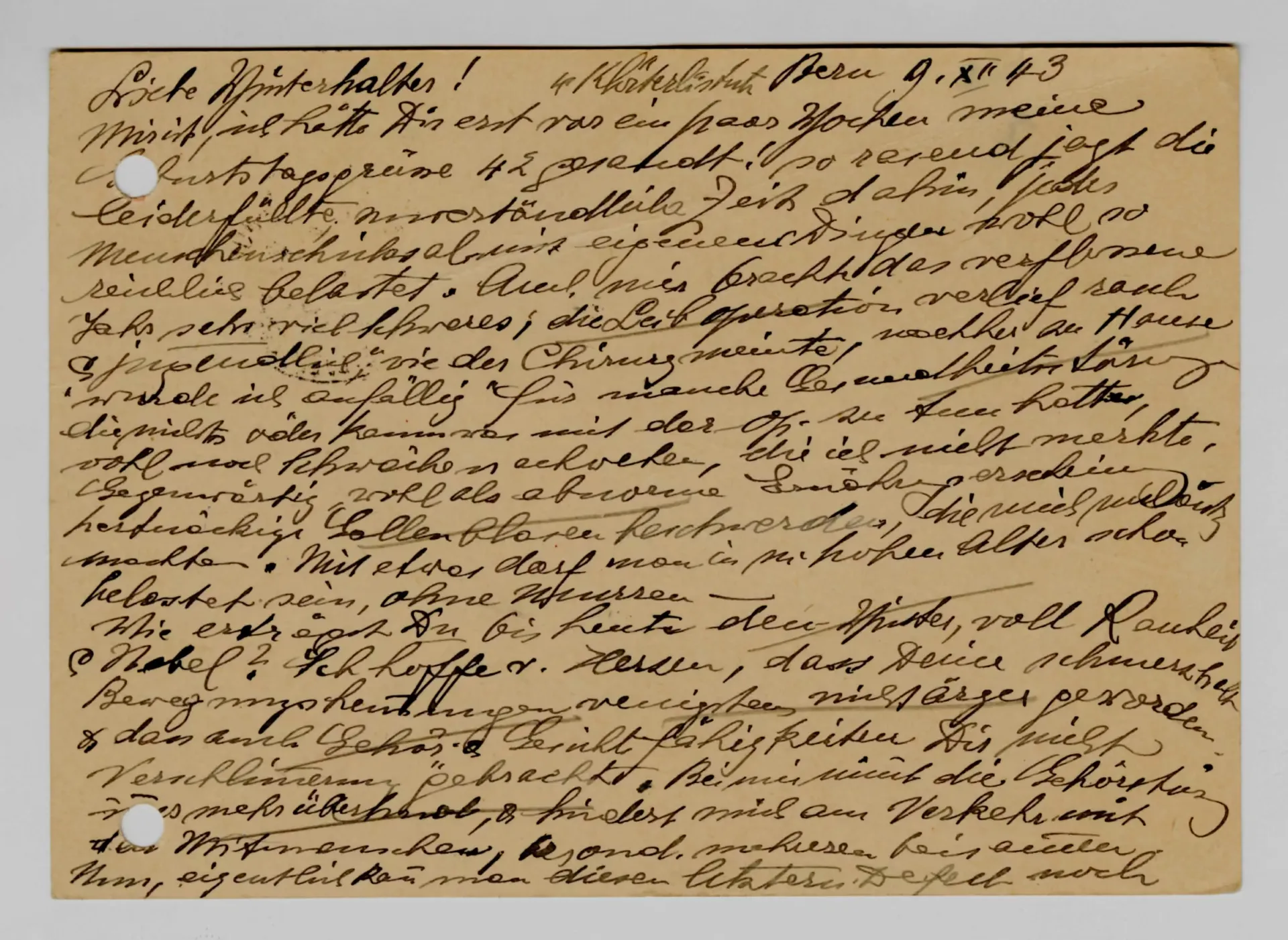 Postkarte von Martha Sommer an Elisabeth H. Winterhalter, 9. Dezember 1943