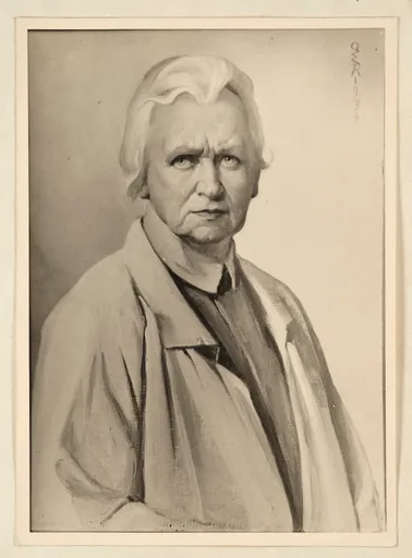 Ottilie W. Roederstein, Selbstbildnis im weißen Malerkittel, Gemälde, 1934