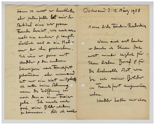 Brief von Cuno Amiet an Ottilie W. Roederstein, 12. März 1908