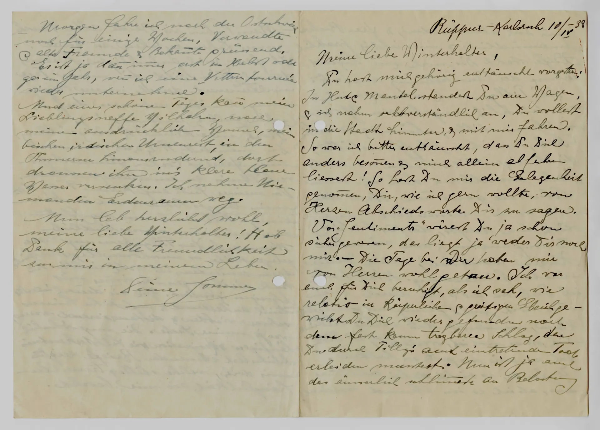 Brief von Martha Sommer an Elisabeth H. Winterhalter, 10. April 1938