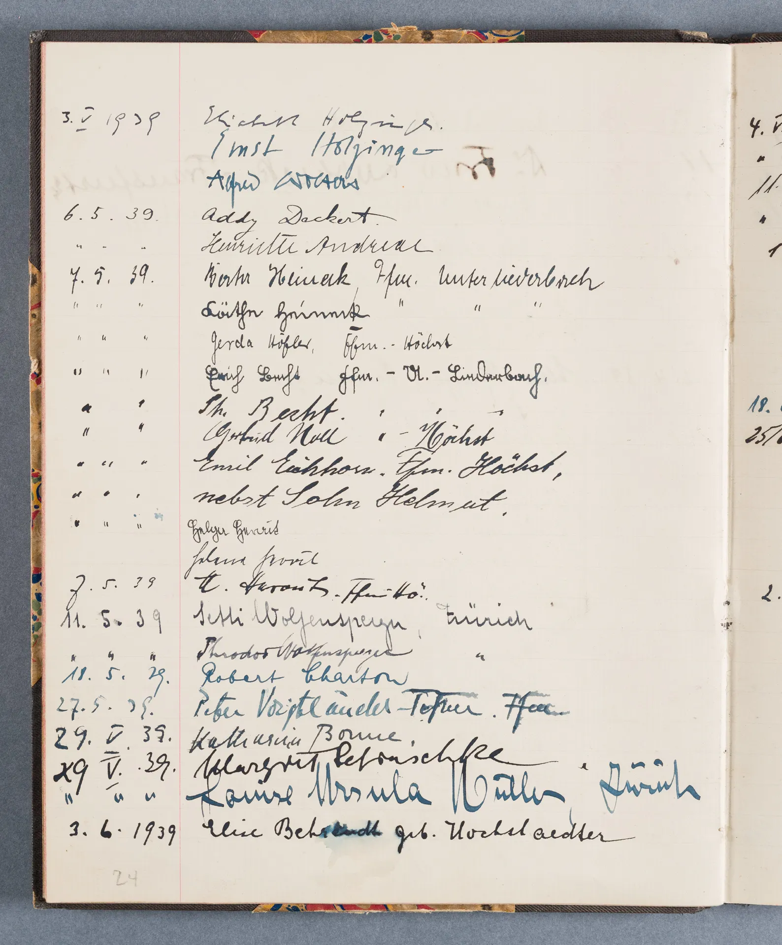 Besucherbuch des Ateliers von Ottilie W. Roederstein in Hofheim am Taunus