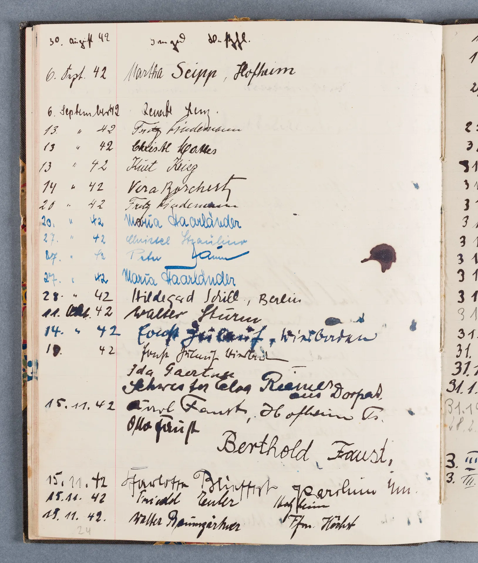 Besucherbuch des Ateliers von Ottilie W. Roederstein in Hofheim am Taunus